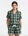 Boxercraft Women's Green/White Plaid Boxy Flannel Short Sleeve Shirt