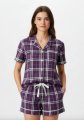 Boxercraft Women's Purple/White Plaid Boxy Flannel Short Sleeve Shirt