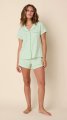 The Cat's Pajamas Women's Essential Stripe Pima Knit Cotton Short Sleeve Short Set in Pistachio
