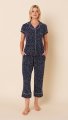 The Cat's Pajamas Women's Navy Confetti Dot Pima Knit Cotton Capri Pajama Set