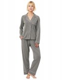 The Cat's Pajamas Women's Heather Grey Pima Knit Classic Pajama Set