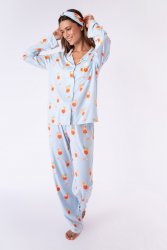 PJ Salvage Playful Prints Mimosa Cotton Jersey Classic Pajama Set in Powder Blue