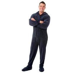Big Feet Pajamas Adult Navy Plush Hooded One Piece Footy