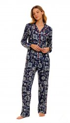 The Lazy Poet Women's Emma Claire Blue Classic Long Sleeve Cotton Pajama Set Pajama Set