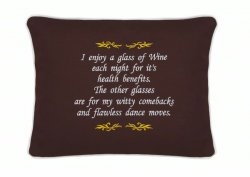 "I enjoy a glass of wine each night..." Embroidered Gift Pillow