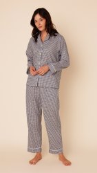 The Cat's Pajamas Women's Classic Gingham Luxe Pima Pajama Set in Navy