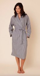 The Cat's Pajamas Women's Classic Gingham Luxe Pima Shawl Collar Robe in Navy