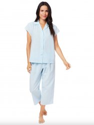 The Cat's Pajamas Women's Classic Seersucker Stripe Cotton Capri Pajama Set in Blue