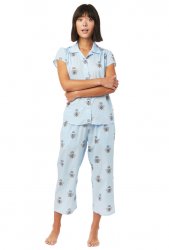 The Cat's Pajamas Women's Queen Bee Luxe Pima Capri Pajama Set in Blue
