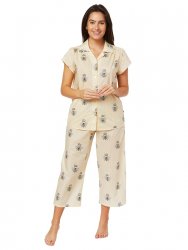The Cat's Pajamas Women's Queen Bee Luxe Pima Capri Pajama Set in Honey