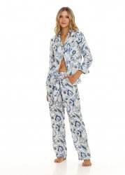 The Lazy Poet Women's Emma Blue Medusa Linen Classic Pajama Set