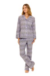 The Lazy Poet Women's Emma Seagrass & Waves Cotton Classic Long Sleeve Pajama Set