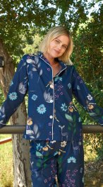 The Cat's Pajamas Women's Deerly Luxe Pima Cotton Classic Pajama Set in Navy