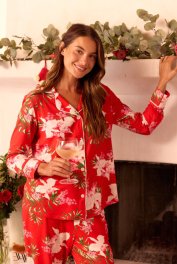 The Cat's Pajamas Women's Floral Festiva Pima Knit Cotton Classic Pajama Set