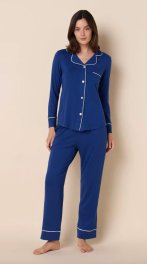 The Cat's Pajamas Women's Marine Blue Pima Knit Cotton Classic Pajama Set