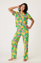 PJ Salvage Whimsy Fruit Cotton Jersey Short Sleeve Long Pajama Set