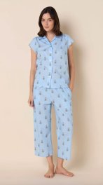 The Cat's Pajamas Women's Queen Bee Luxe Pima Cotton Capri Pajama Set in Blue