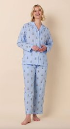 The Cat's Pajamas Women's Queen Bee Luxe Pima Cotton Classic Pajama Set in Blue