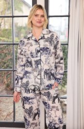The Cat's Pajamas Women's Safari Toile Luxe Pima Cotton Classic Pajama Set in Blue