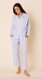 The Cat's Pajamas Women's Classic Gingham Luxe Pima Cotton Pajama Set in Blue