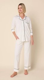 The Cat's Pajamas Women's Ivory Pima Knit Cotton Classic Pajama Set