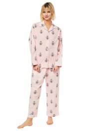 The Cat's Pajamas Women's Queen Bee Luxe Pima Cotton Classic Pajama Set in Pink