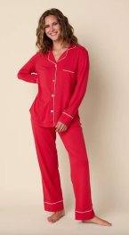 The Cat's Pajamas Women's Red Pima Knit Cotton Classic Pajama Set
