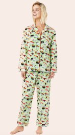 The Cat's Pajamas Women's Wasabi Sushi Flannel Classic Pajama Set in Green
