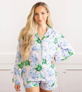 8 Oak Lane Women's Ginger Jar Fig Stripe Cotton Long Sleeve Shorts Set