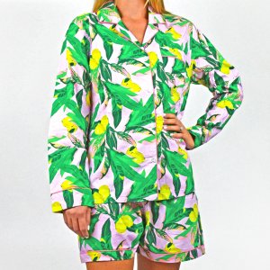 8 Oak Lane Women's Lemons Long Sleeve Cotton Shorts Set