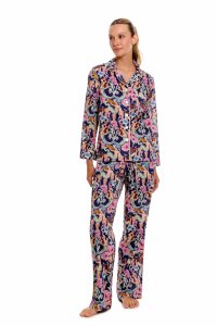 The Lazy Poet Women's Emma Calypso Blue Cotton Classic Long Sleeve Pajama Set