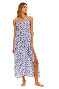 The Lazy Poet Women's Frida Ecru Seashells By The Shore Linen Maxi Slip Dress