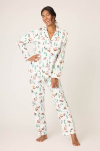 PJ Salvage Sleigh All Day Classic Flannel Pajama Set in White