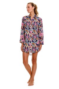 The Lazy Poet Women's Sissy Calypso Blue Cotton Boyfriend Sleepshirt