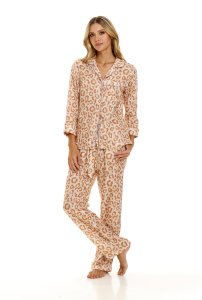 The Lazy Poet Women's Emma Panther Pink Linen Classic Long Sleeve Pajama Set