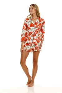 The Lazy Poet Women's Vera Coquelicot Cotton Long Sleeve Shorts Set