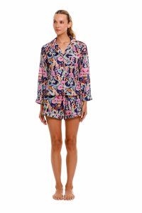 The Lazy Poet Women's Vera Calypso Blue Cotton Long Sleeve Shorts Set