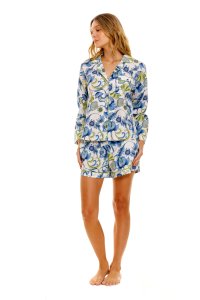The Lazy Poet Women's Vera Green Medusa Cotton Long Sleeve Shorts Set