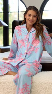 The Cat's Pajamas Women's Ava Flannel Classic Pajama Set in Blue