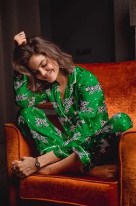 Averie Sleep Taavi Kelly Green Zebra Classic Japanese Satin Pajama Set
