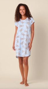 The Cat's Pajamas Women's Bengal Blue Pima Knit Cotton Short Sleeve Sleepshirt