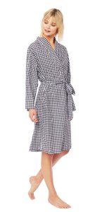 The Cat's Pajamas Women's Classic Gingham Luxe Pima Cotton Kimono Robe in Black