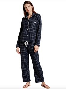 Big Feet Pajamas Women's Flannel Black & White Plaid Classic Pajama Set