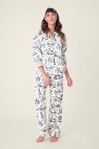 PJ Salvage Bon Voyage Classic Flannel Pajama Set in White Cloud