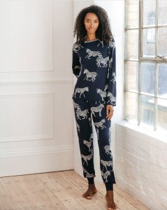Chelsea Peers Women's Navy Zebra Jersey Knit Pajama Lounge Set