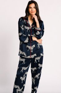 Chelsea Peers Women's Navy Zebra Satin Classic Pajama Set