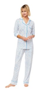 The Cat's Pajamas Women's Confetti Dot Pima Knit Cotton Classic Pajama Set in Blue