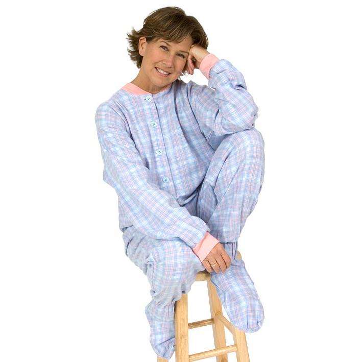 Big Feet Pajamas Adult Pink and Blue Plaid One Piece Footy