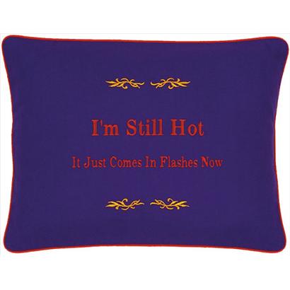 "I'm Still Hot It Just Comes In Flashes Now" Blue Embroidered Gift Pillow