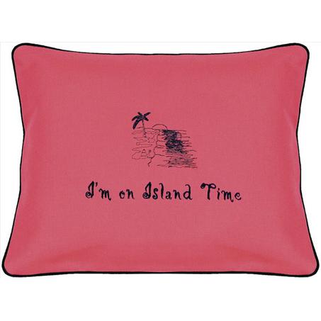 "I'm on Island Time" Ruby Red Embroidered Gift Pillow